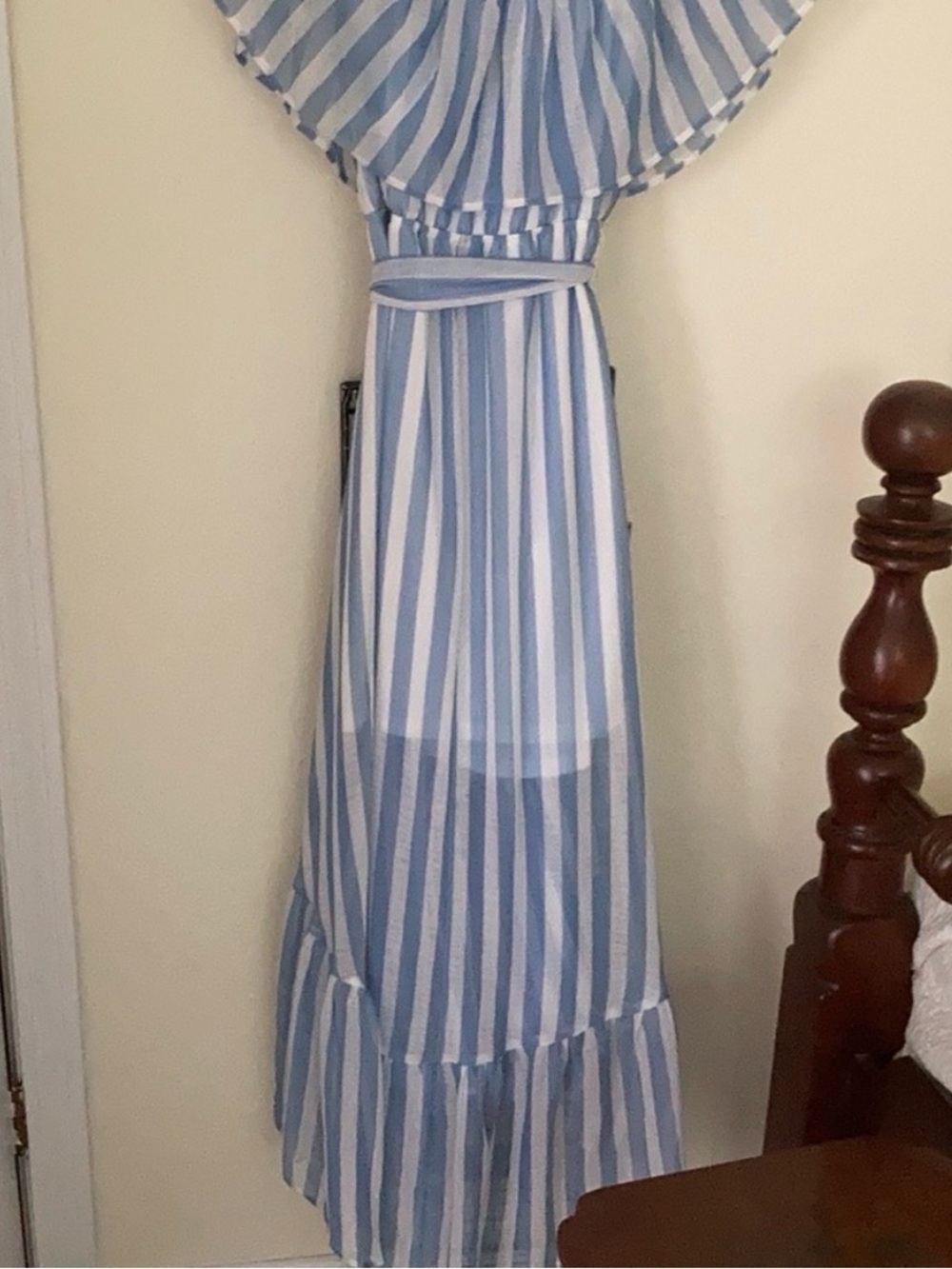 Let them eat Cake Striped Blue and White Maxi Dress with Waist Tie